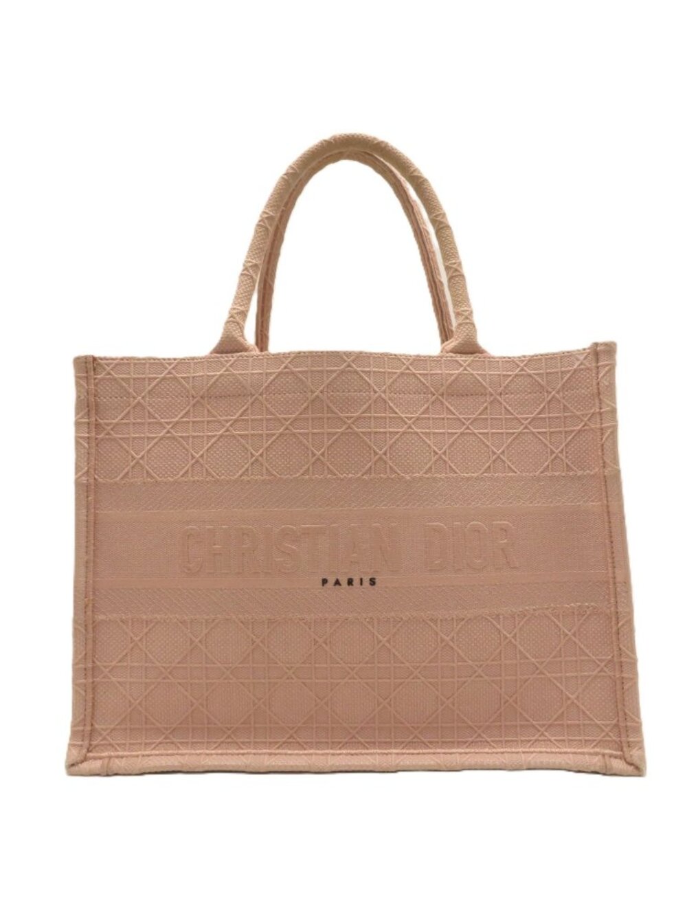 Dior Cannage Book Tote Bag Medium Pink Beige Canvas